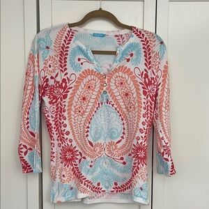 Elegant Floral Women's Blouse - Red and Blue